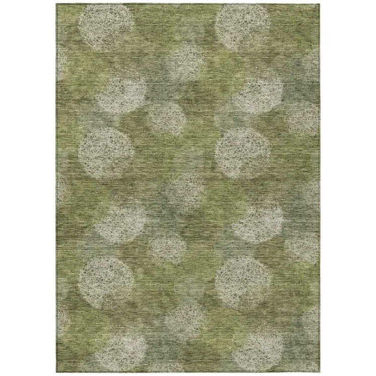 3' X 5' Green Ivory And Sage Polka Dot Washable Indoor Outdoor Area Rug