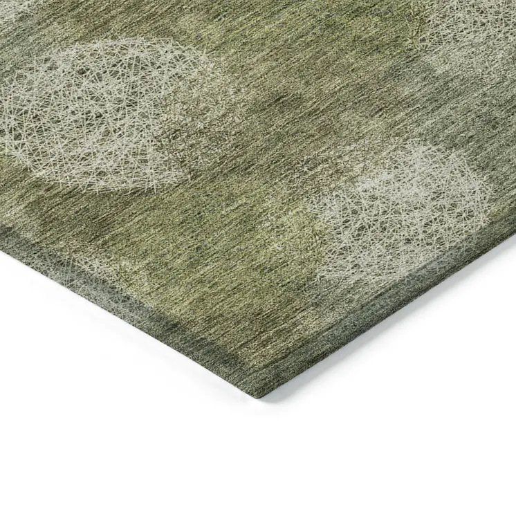 3' X 5' Green Ivory And Sage Polka Dot Washable Indoor Outdoor Area Rug