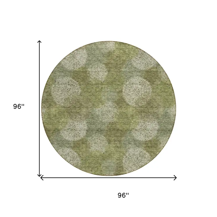 8' Green Ivory And Sage Round Polka Dot Washable Indoor Outdoor Area Rug
