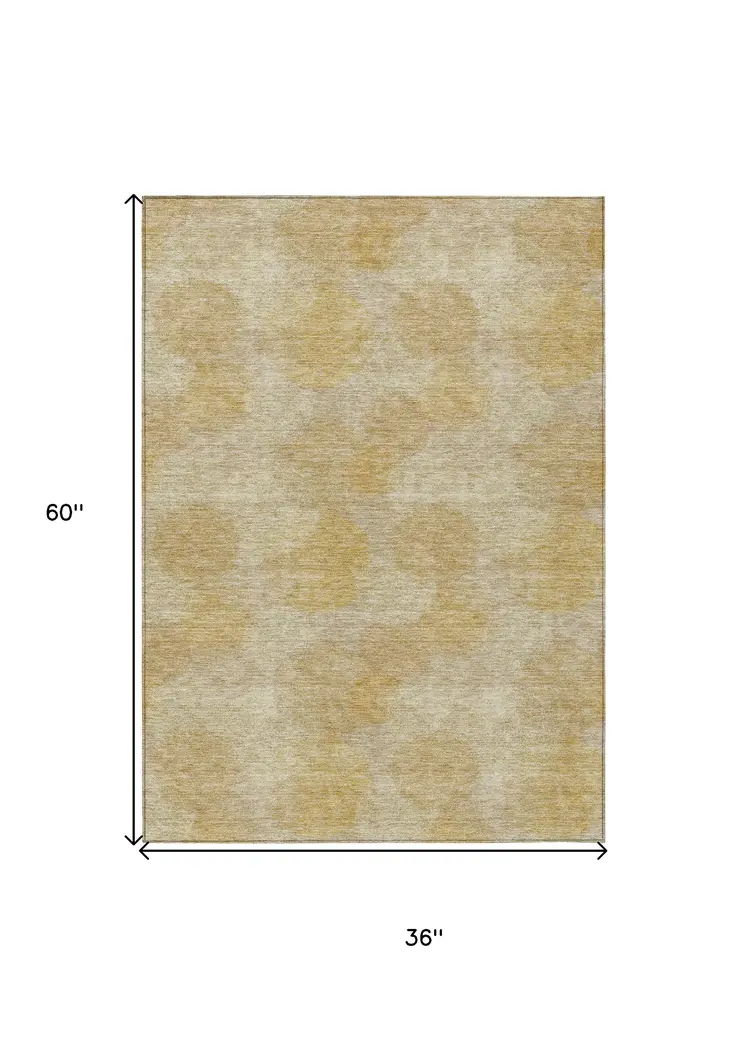 3' X 5' Gold Beige And Wheat Polka Dot Washable Indoor Outdoor Area Rug