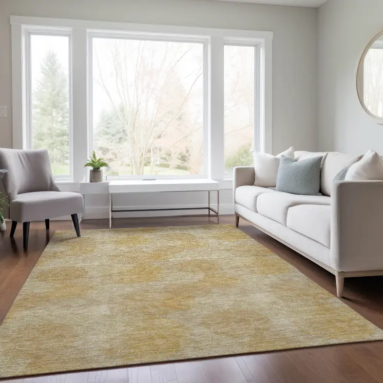 3' X 5' Gold Beige And Wheat Polka Dot Washable Indoor Outdoor Area Rug