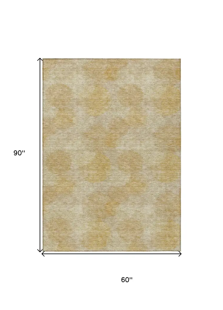 5' X 8' Gold Beige And Wheat Polka Dot Washable Indoor Outdoor Area Rug