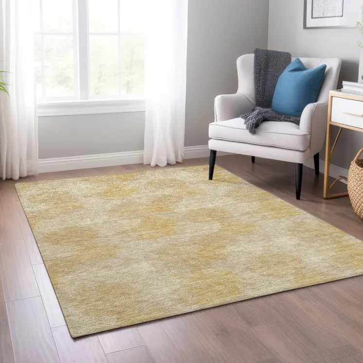 5' X 8' Gold Beige And Wheat Polka Dot Washable Indoor Outdoor Area Rug