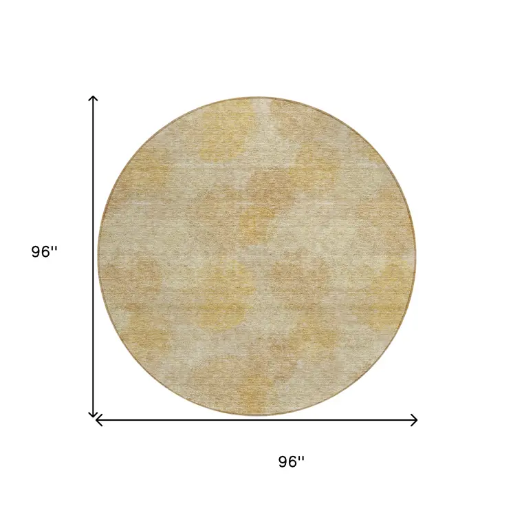 8' Gold Beige And Wheat Round Polka Dot Washable Indoor Outdoor Area Rug