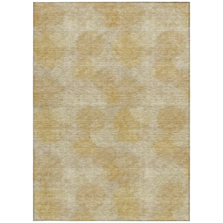 9' X 12' Gold Beige And Wheat Polka Dot Washable Indoor Outdoor Area Rug
