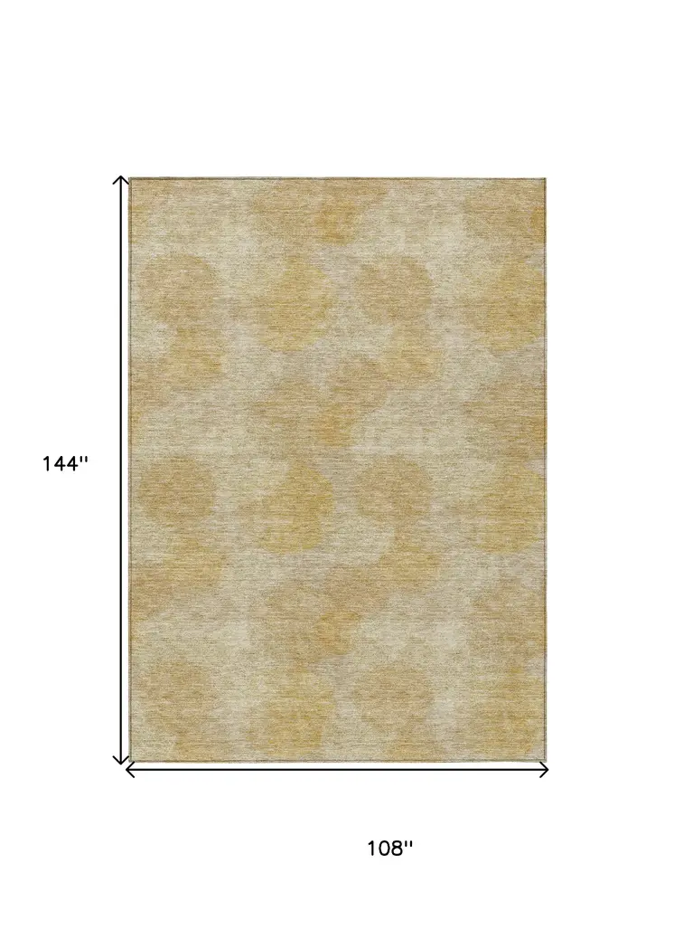9' X 12' Gold Beige And Wheat Polka Dot Washable Indoor Outdoor Area Rug