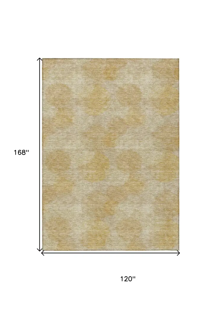 10' X 14' Gold Beige And Wheat Polka Dot Washable Indoor Outdoor Area Rug
