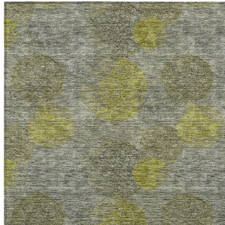 3' X 5' Gray Lime Green And Silver Polka Dot Washable Indoor Outdoor Area Rug
