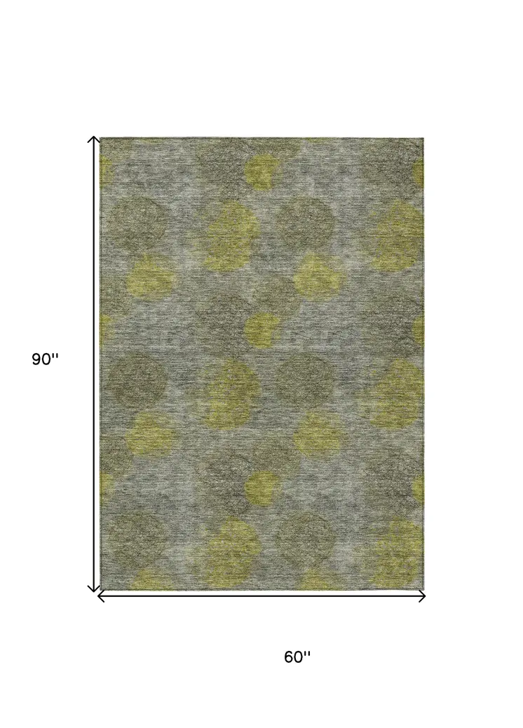 5' X 8' Gray Lime Green And Silver Polka Dot Washable Indoor Outdoor Area Rug