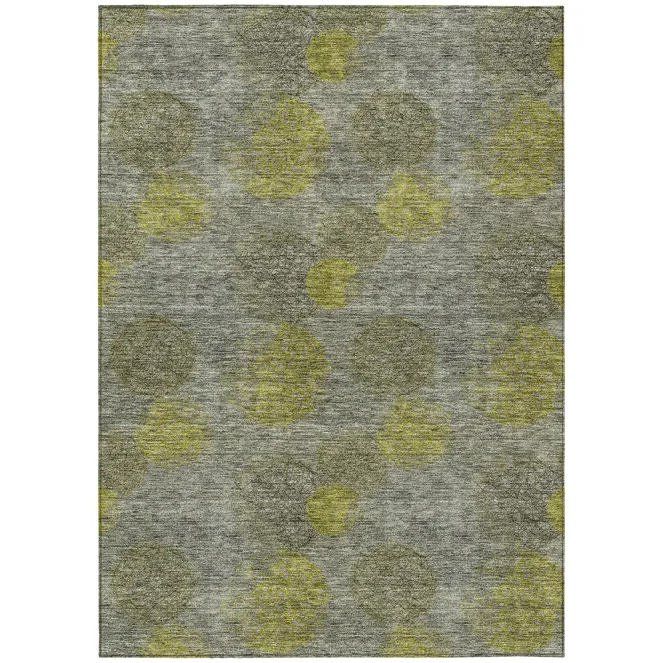 5' X 8' Gray Lime Green And Silver Polka Dot Washable Indoor Outdoor Area Rug