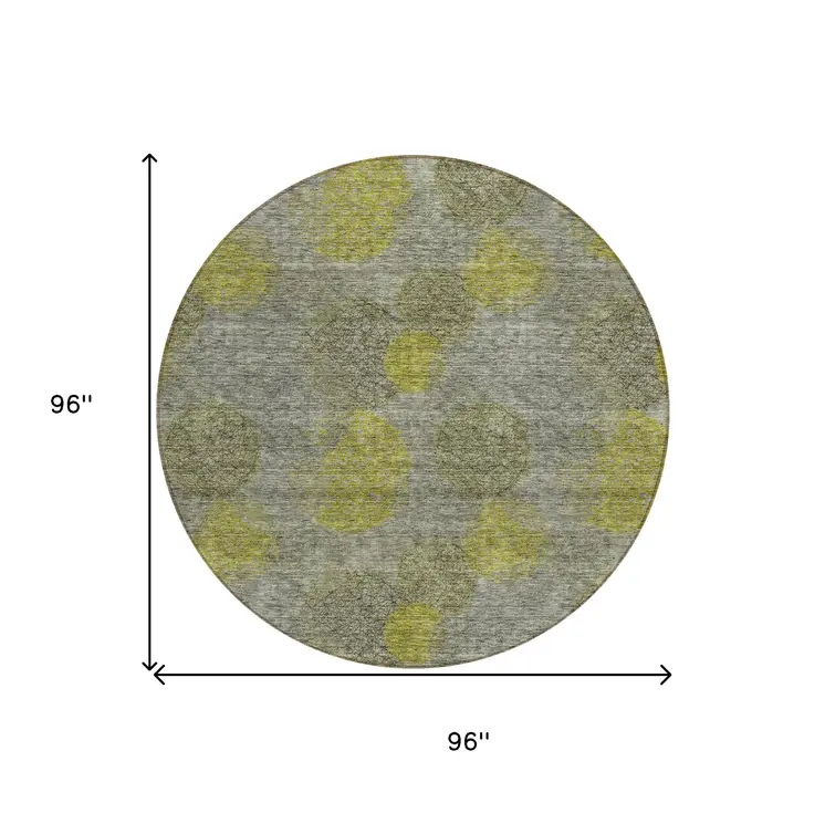 8' Gray Lime Green And Silver Round Polka Dot Washable Indoor Outdoor Area Rug