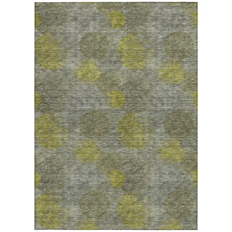 8' X 10' Gray Lime Green And Silver Polka Dot Washable Indoor Outdoor Area Rug