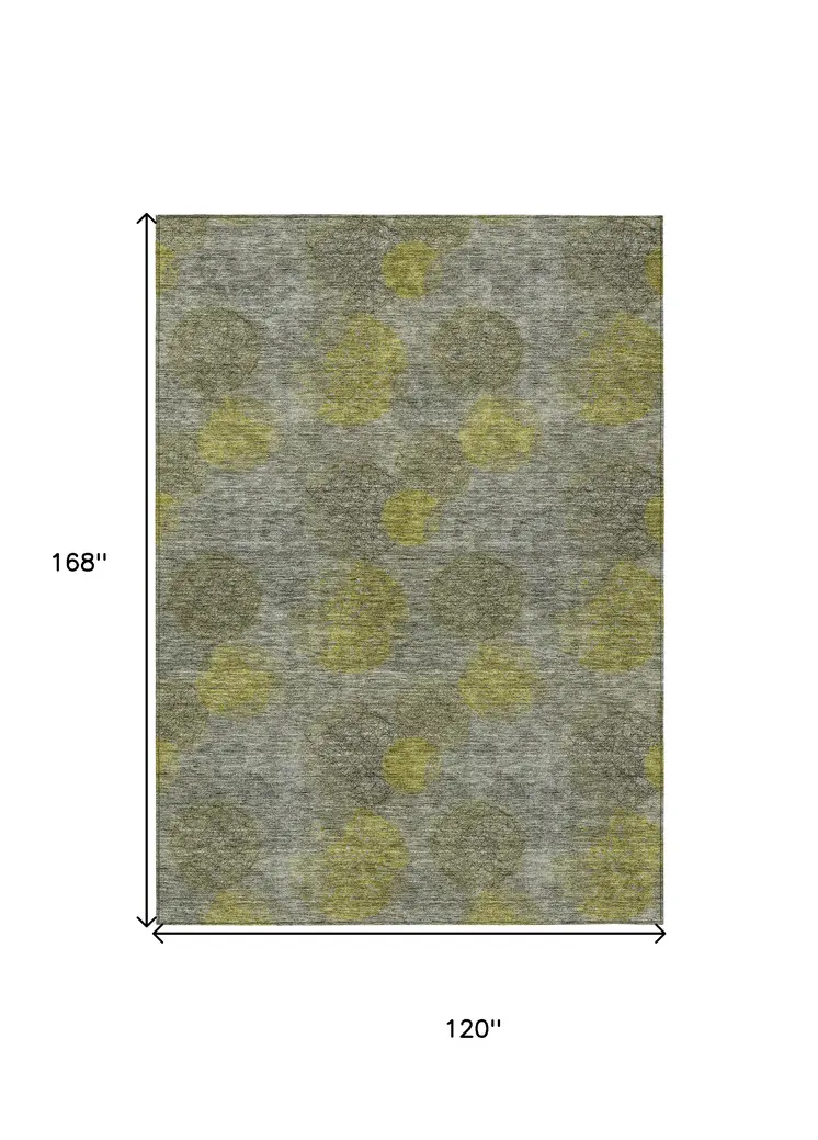 10' X 14' Gray Lime Green And Silver Polka Dot Washable Indoor Outdoor Area Rug