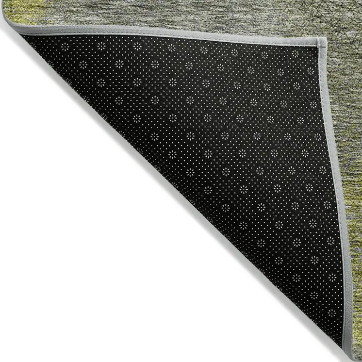 10' X 14' Gray Lime Green And Silver Polka Dot Washable Indoor Outdoor Area Rug