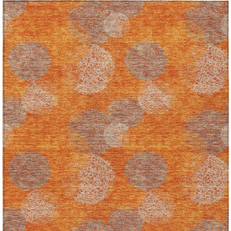 5' X 8' Orange Silver And Peach Polka Dot Washable Indoor Outdoor Area Rug