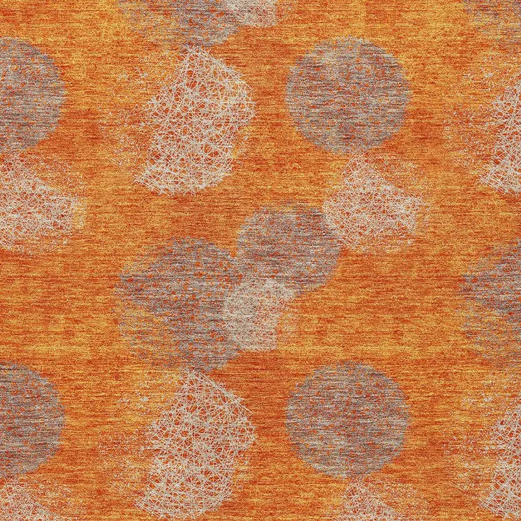 5' X 8' Orange Silver And Peach Polka Dot Washable Indoor Outdoor Area Rug