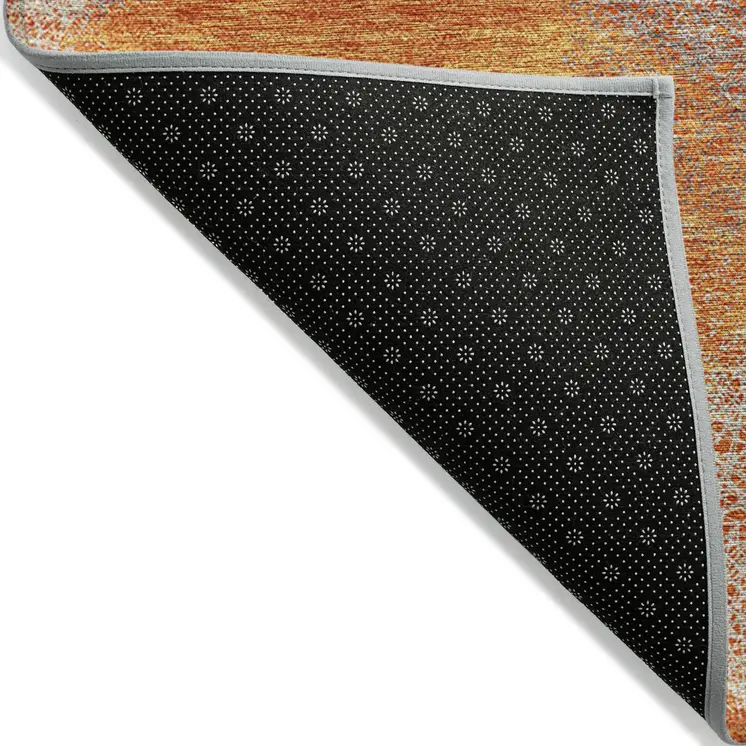 10' X 14' Orange Silver And Peach Polka Dot Washable Indoor Outdoor Area Rug
