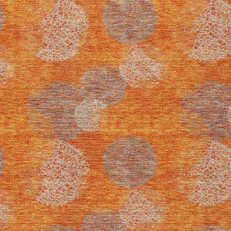 10' X 14' Orange Silver And Peach Polka Dot Washable Indoor Outdoor Area Rug