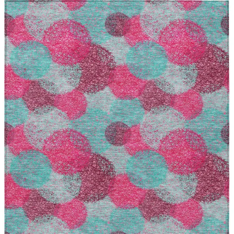 10' X 14' Pink Teal Blue And Burgundy Polka Dot Washable Indoor Outdoor Area Rug