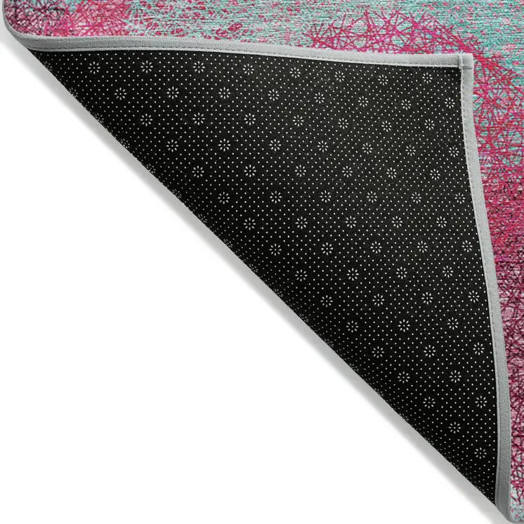 10' X 14' Pink Teal Blue And Burgundy Polka Dot Washable Indoor Outdoor Area Rug