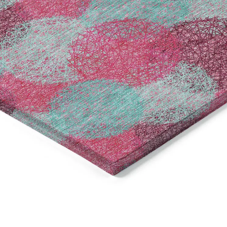 10' X 14' Pink Teal Blue And Burgundy Polka Dot Washable Indoor Outdoor Area Rug