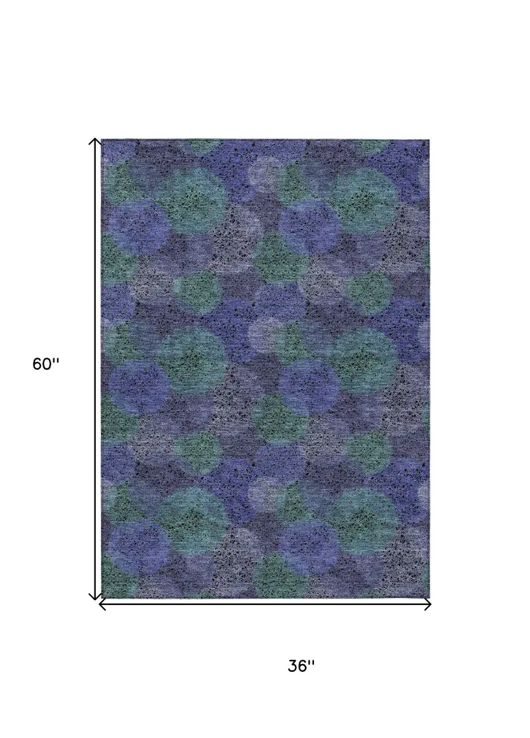 3' X 5' Purple Lavender And Green Polka Dot Washable Indoor Outdoor Area Rug
