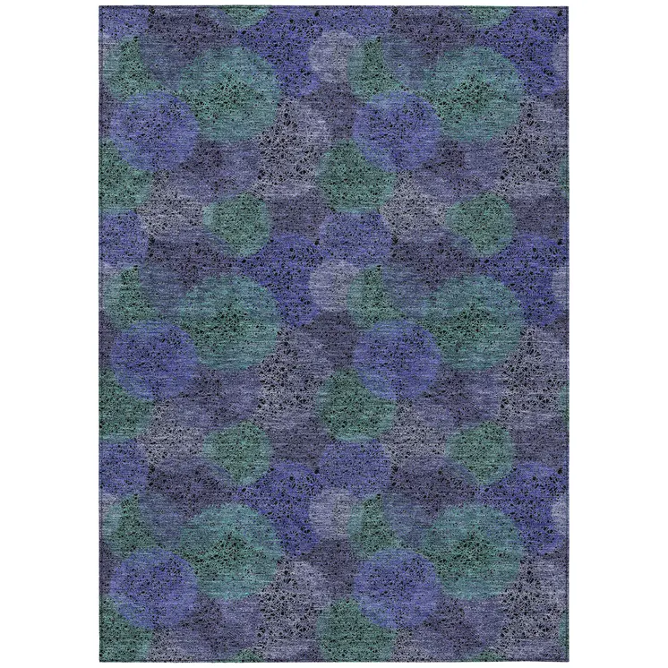 3' X 5' Purple Lavender And Green Polka Dot Washable Indoor Outdoor Area Rug