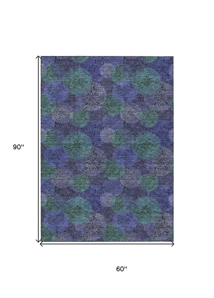 5' X 8' Purple Lavender And Green Polka Dot Washable Indoor Outdoor Area Rug