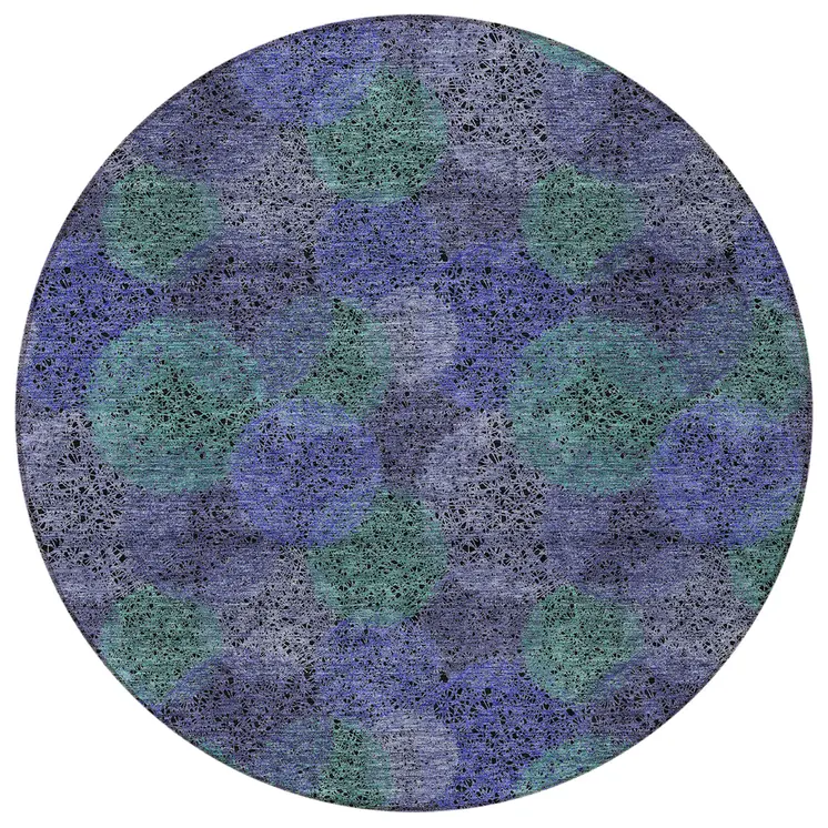 8' Purple Lavender And Green Round Polka Dot Washable Indoor Outdoor Area Rug