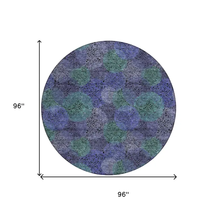 8' Purple Lavender And Green Round Polka Dot Washable Indoor Outdoor Area Rug