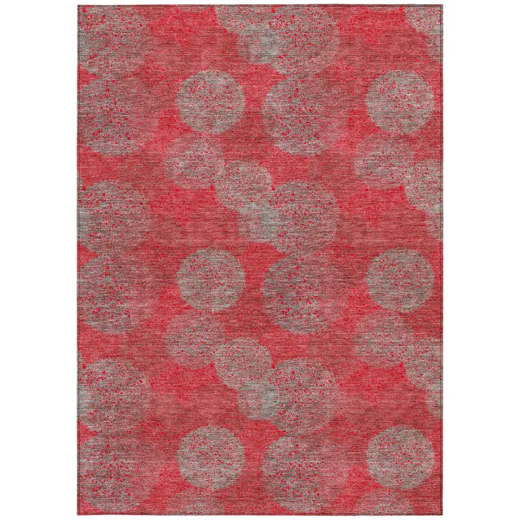 3' X 5' Red Gray And Silver Polka Dot Washable Indoor Outdoor Area Rug