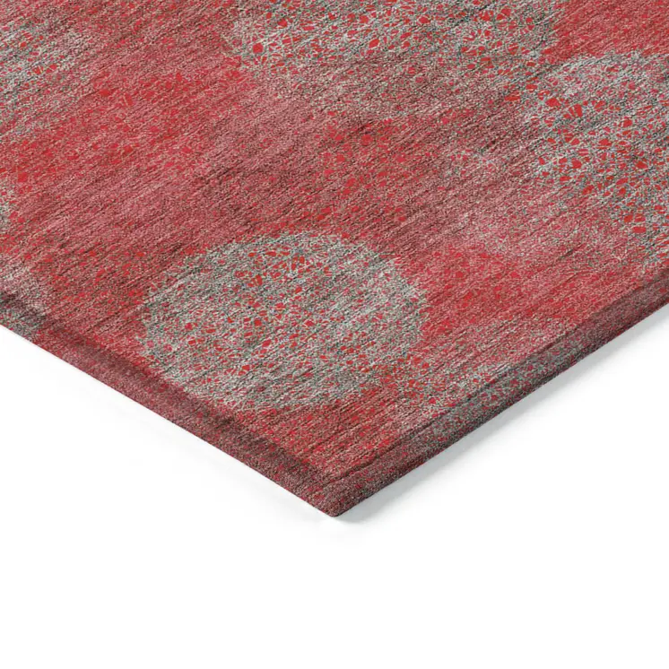 8' X 10' Red Gray And Silver Polka Dot Washable Indoor Outdoor Area Rug