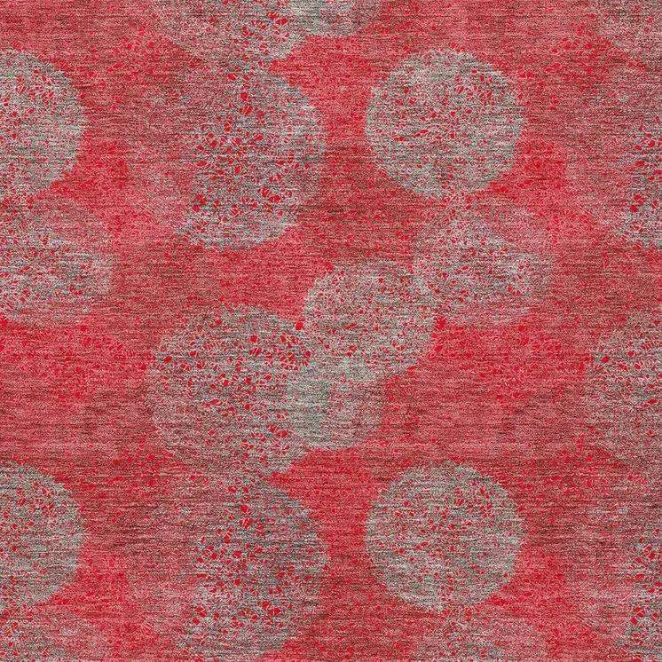 8' X 10' Red Gray And Silver Polka Dot Washable Indoor Outdoor Area Rug