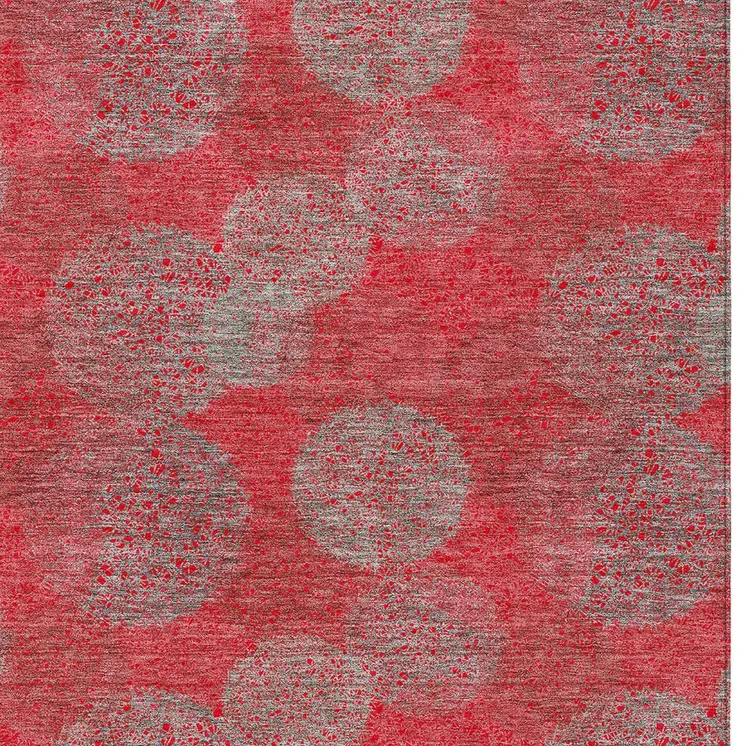 9' X 12' Red Gray And Silver Polka Dot Washable Indoor Outdoor Area Rug