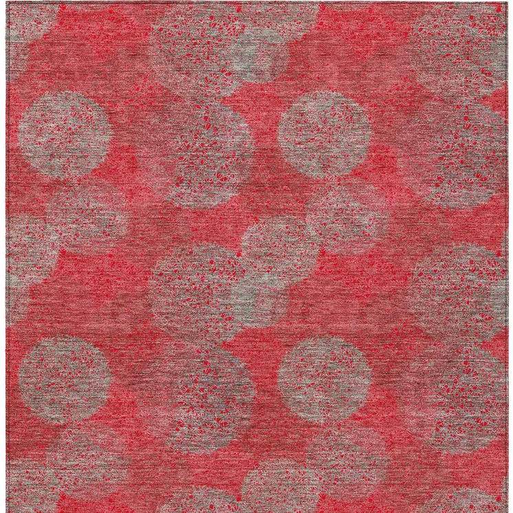 10' X 14' Red Gray And Silver Polka Dot Washable Indoor Outdoor Area Rug