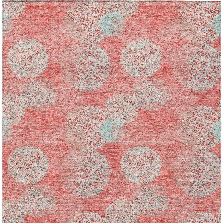 3' X 5' Salmon Ivory And Sky Blue Polka Dot Washable Indoor Outdoor Area Rug