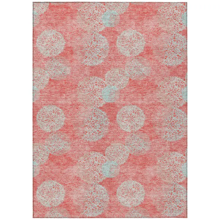 3' X 5' Salmon Ivory And Sky Blue Polka Dot Washable Indoor Outdoor Area Rug