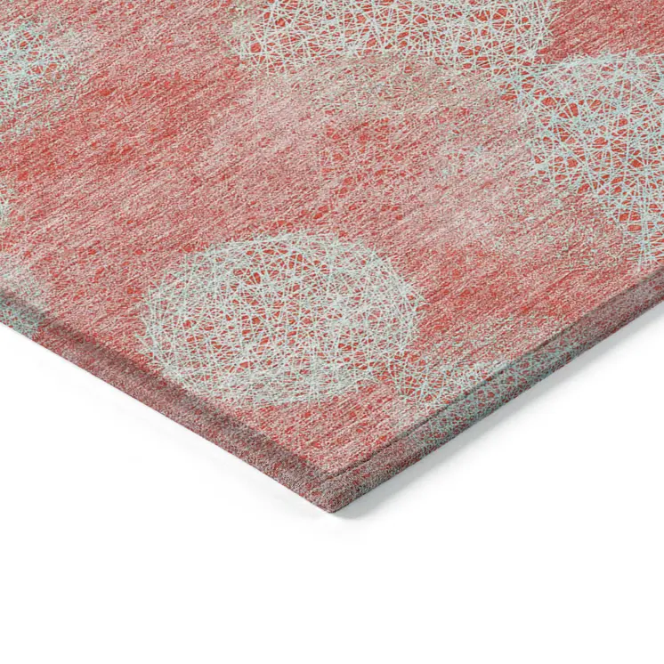 3' X 5' Salmon Ivory And Sky Blue Polka Dot Washable Indoor Outdoor Area Rug