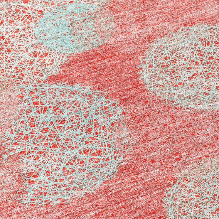 8' Salmon Ivory And Sky Blue Round Polka Dot Washable Indoor Outdoor Area Rug