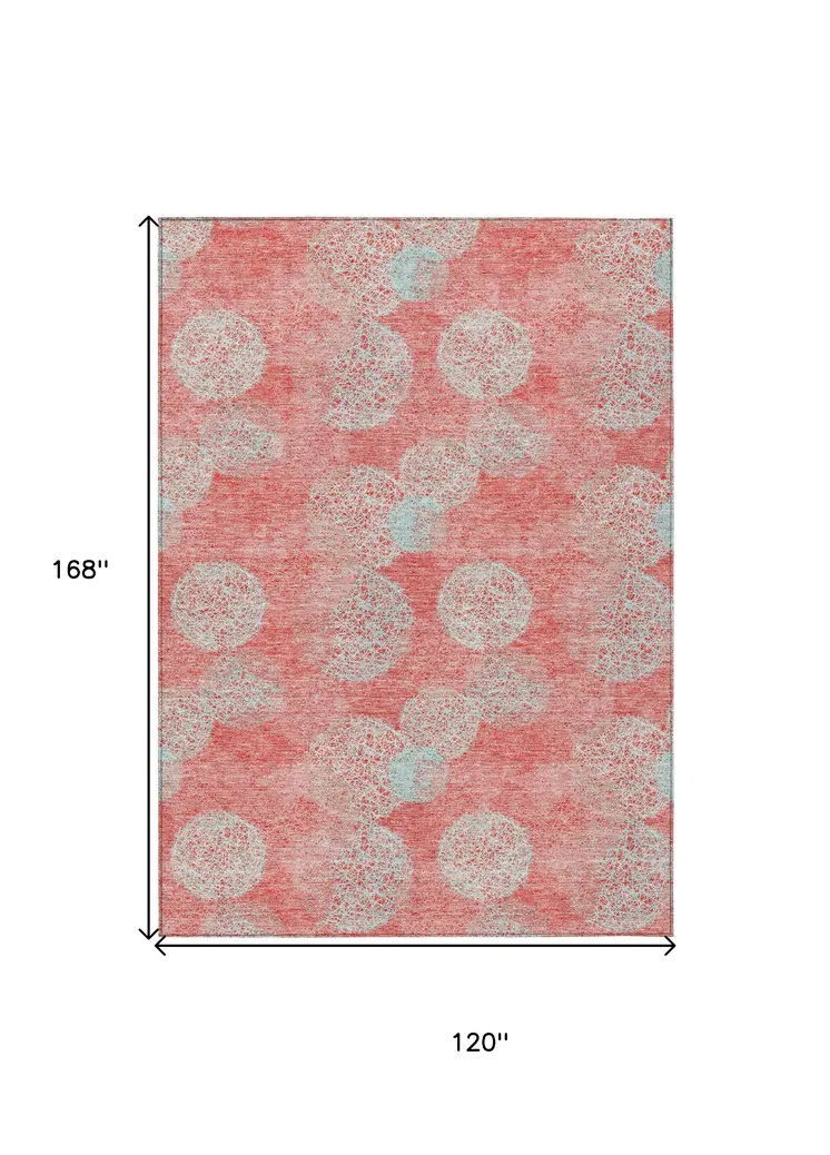 10' X 14' Salmon Ivory And Sky Blue Polka Dot Washable Indoor Outdoor Area Rug