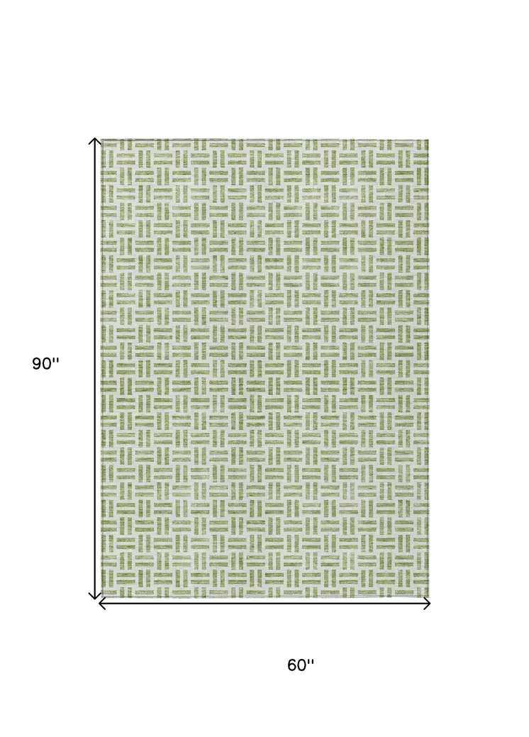 5' X 8' Sage And Ivory Geometric Washable Indoor Outdoor Area Rug