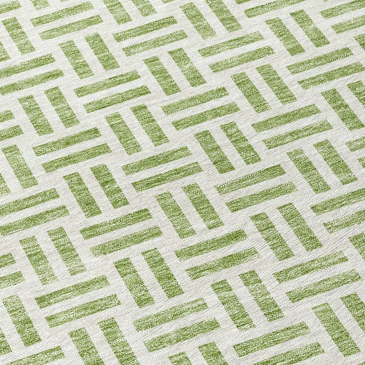 8' Sage And Ivory Round Geometric Washable Indoor Outdoor Area Rug