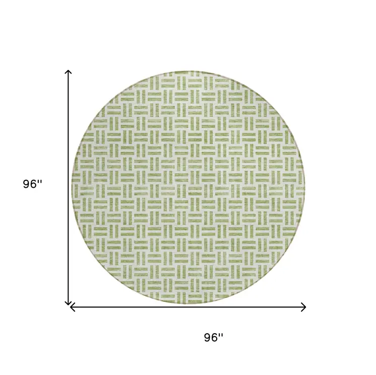 8' Sage And Ivory Round Geometric Washable Indoor Outdoor Area Rug