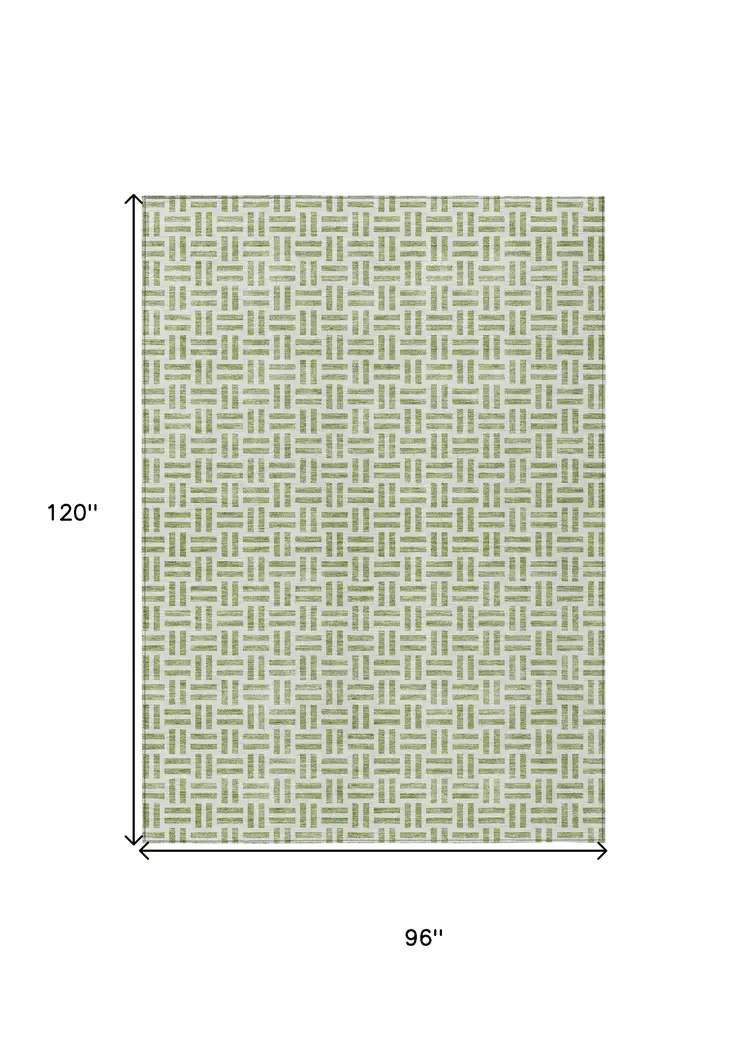 8' X 10' Sage And Ivory Geometric Washable Indoor Outdoor Area Rug