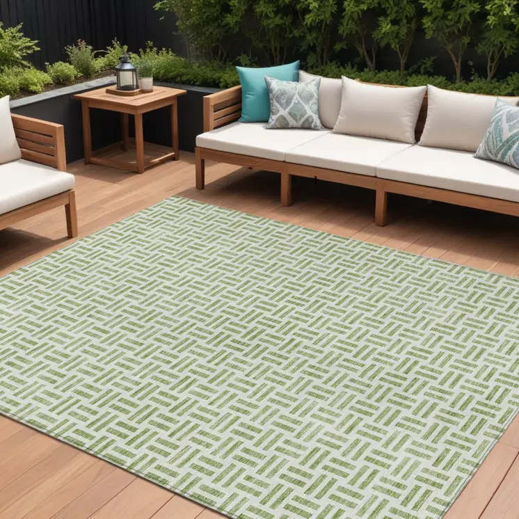 8' X 10' Sage And Ivory Geometric Washable Indoor Outdoor Area Rug