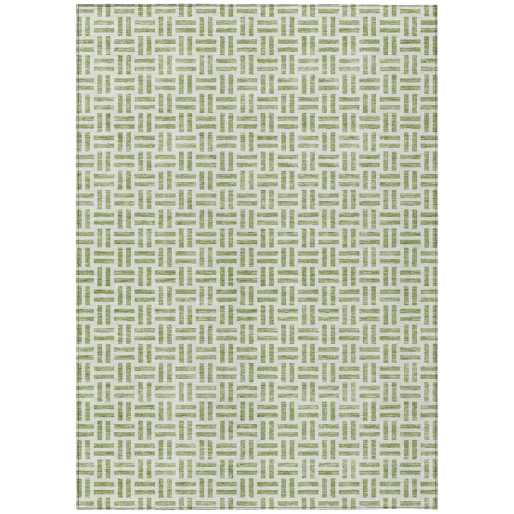 8' X 10' Sage And Ivory Geometric Washable Indoor Outdoor Area Rug