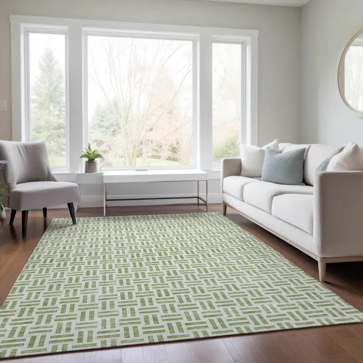 8' X 10' Sage And Ivory Geometric Washable Indoor Outdoor Area Rug