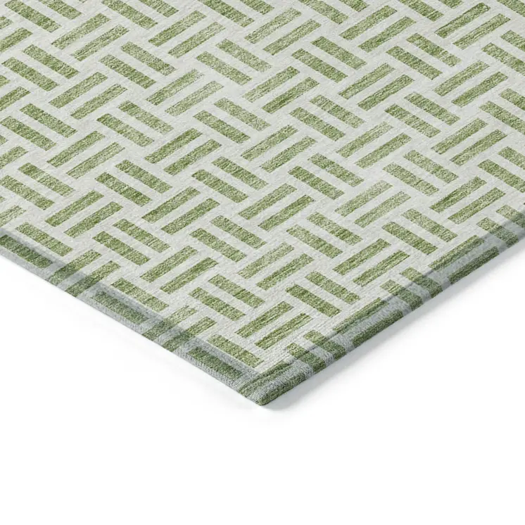 9' X 12' Sage And Ivory Geometric Washable Indoor Outdoor Area Rug