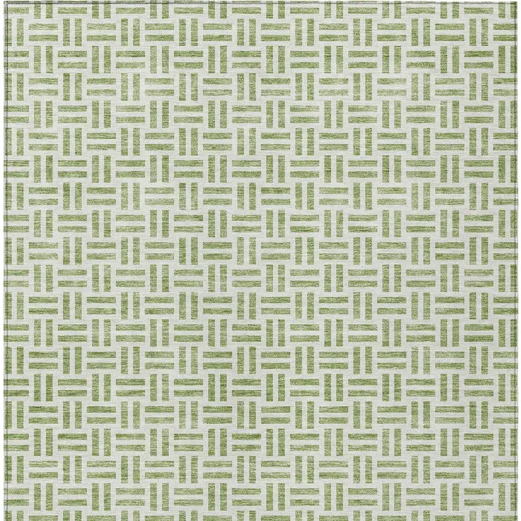 9' X 12' Sage And Ivory Geometric Washable Indoor Outdoor Area Rug