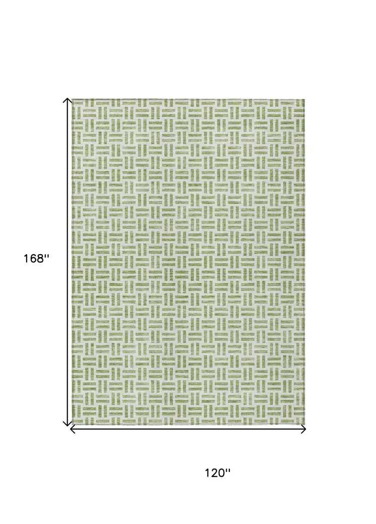10' X 14' Sage And Ivory Geometric Washable Indoor Outdoor Area Rug